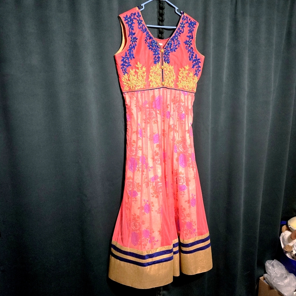 Vintage Made in India Embellished Floral/Sheer Maxi Dress- Size XL